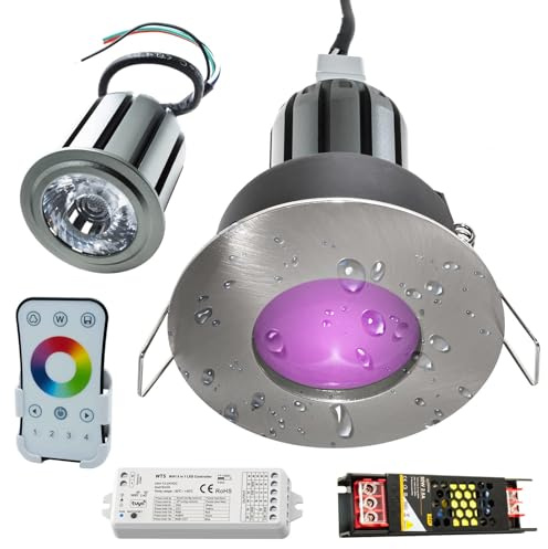 Planetitaly [Kit professionale 3pcs] faretto box doccia sensoriale bagno turco sauna led rgb rgbw cromoterapia dmx IP65 tenuta stagna 24v 12wx3 36w controller dimmer alimentatore telecomando inclusi