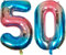 DIWULI Luftballon 50 Geburtstag XL Blau Regenbogen - Folienballon 50, Zahl 50 Ballon 50 Jahre, Geburtstagsdeko 50. Geburtstag Party-Deko Junge Mädchen, Zahlen-Ballon Groß Dekoration, Zahlen-Luftballon