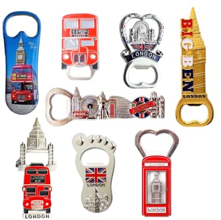 Famous London Icons Mix Fridge Magnet Bottle Openers - Set of 8