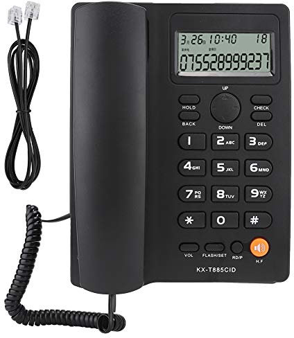 ASHATA Schnurgebundenes Telefon, Anrufer-ID-Telefon Freisprechen Home Office Hotel-Festnetztelefon Englisch, schnurgebundenes Tischtelefon mit Wahlwiederholung Pause/Hold-Funktion (Schwarz)
