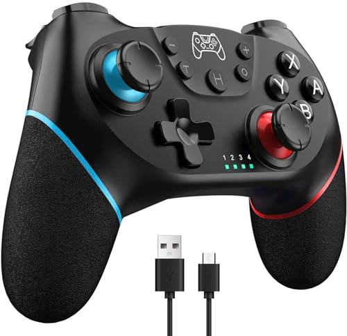 Sefitopher Switch Controller für Switch 2/Switch/Switch OLED/Switch Lite, Wireless Switch Pro Controller mit Double Shock, 6-Achsen Gyroskop und Turbo Funktion (1) (2) (Black and blue)
