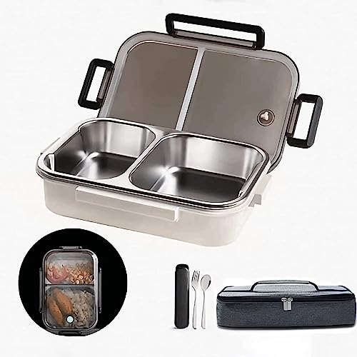 LANSKYWARE Bento-Lunchbox mit 2 Fächern, Lunch-Tasche und tragbaren Utensilien, Edelstahl, Lebensmittel-Lunchbehälter für Erwachsene, Männer, Frauen