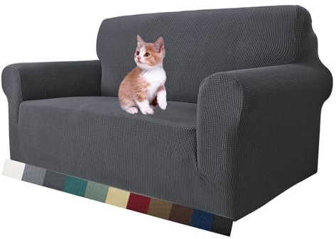 MAXIJIN Super Stretch Sofabezug 2 Sitzer in 1 Stück Sofahusse Universal Schonbezug Jacquard Spandex Haustierfreundlich (2-Sitzer, Grau)