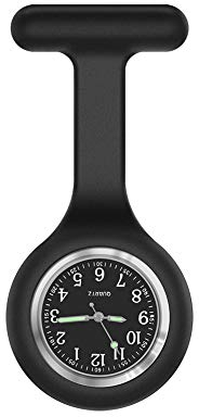 SibyTech Nurse Watch Brooch, Silicone with Pin/Clip, Glow in Dark Design, Health Care Nurse Doctor Paramedic Medical Brooch Fob Watch (Black)