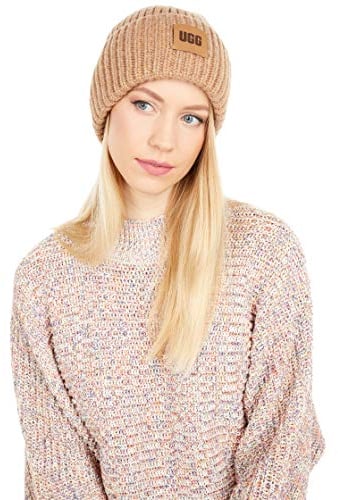 UGG Damen W Chunky Rib Beanie Grob gerippte Mütze mit W Logo, Camel, O/S