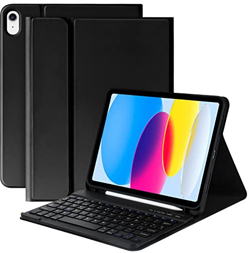 Funda con teclado para iPad 10ª 10.9 2022/ipad 11ª Generation 11 2025, Funda con Soporte para Lápiz y Teclado QWERTY Bluetooth Desmontable de Disposición Española para iPad 10th/11th Generation