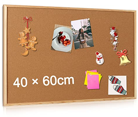 AMUSIGHT Cork Pin Board with Wooden Frame, 40x60 cm, Bulletin Notice Corkboard for Office School Home Message Memo