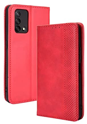GOKEN Leder Folio Hülle für Oppo A74 4G, Lederhülle Brieftasche Mit Kartensteckplätzen, Premium Flip PU/TPU Handyhülle Schutzhülle Case Cover mit Ständer Funktion (Rot)