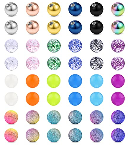 Briana Williams 48stk Piercing Kugel Set 1.6mm Gewinde 5mm Ersatzkugel Schraubkugel Bauchnabelpiercing Zungenpiercing Brustwarzenpiercing Chirurgenstahl Acryl Plastik