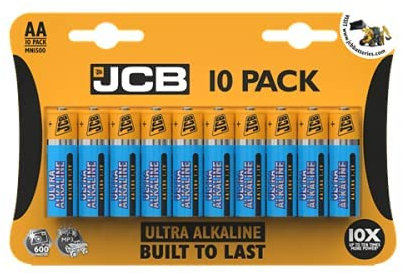 JCB AA Ultra Alkaline, Pack of 10 [up to 10 times more power] 1,5V LR6 MN1500, ideal for everyday hungry devices, long lasting power, anti-leakage technology