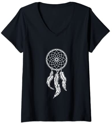 Damen Traumfänger Federn Indianer Motiv Mandala dreamcatcher T-Shirt mit V-Ausschnitt