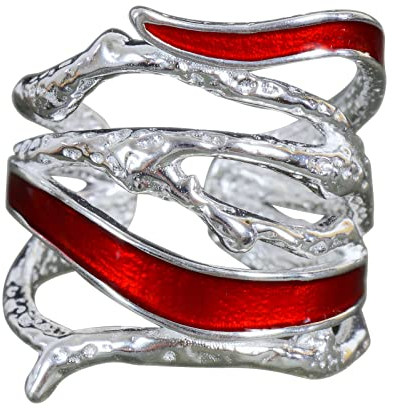 NicoWerk Damen Silberring Mehrreihig aus 925 Sterling Silber Durchbrochen Gewickelt Breit Eklatant Rot Verstellbar Offen SRI786