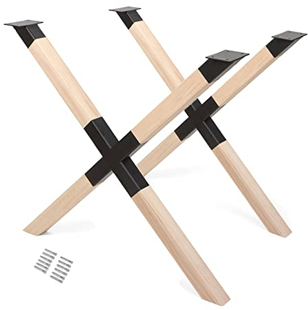 LouMaxx Tischbeine Holz – 2 Stück Schreibtischbeine – Einzigartiges X- Tischgestell aus Holz und Metall – Tischbeine Holz – Tischkufen – Tischbein für DIY Esstisch
