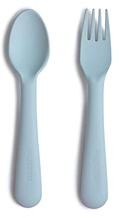 Mushie Juego de Cubiertos con Tenedor y Cuchara para Bebés | Cubiertos Reutilizables para Niños Pequeños y Niñas | Fabricado en Dinamarca | Sin BPA y Apto para Lavavajillas | Powder Blue