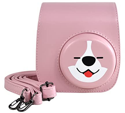 Rieibi PU Leather Mini 11 Case, Protective Case for Fujifilm Instax Mini 11/Mini 9/Mini 8/Mini 8+ Instant Camera with Adjustable Shoulder Strap(Pink Dog)