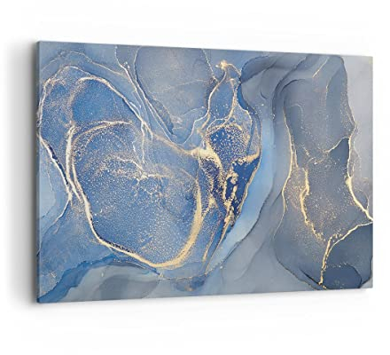 Wandbilder Dekoration Wohnzimmer Gold Blau Farbe Bilder auf Leinwand 120x80cm Leinwandbild mit Rahmen Schlafzimmer Küche Deko Wand Kunstdruck Art Groß XXL Wanddeko Bild Wall Decor Canvas AA120x80-5029
