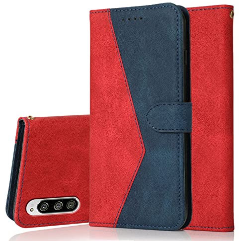 Radoo Kompatibel mit Sony Xperia 5 Hülle, Premium PU Leder Tasche Case Klappbar Handyhülle mit [Kartenfach] [Magnet] Cover Flip Case 360 Grad Rundum Komplett-Schutz Klapphülle (Rot Blau)