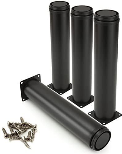 ASelected Lot de 4 Pieds Réglables Meubles Noir, Ø 50 mm/Hauteur 250 mm Pieds de Canapé en Métal Acier Inoxydable, Pied de Table Basse pour Meubles TV Armoires Lits Postes de Travail, avec 16 Vis