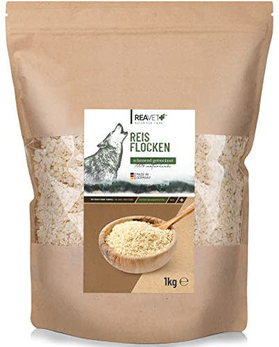 ReaVET Reisflocken Hund 1kg, Reisflocken Hunde, Gemüseflocken Hunde glutenfrei, Gemüseflocken Barf Zusatz