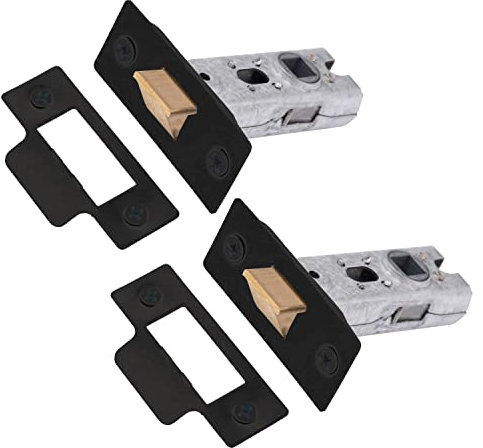 XFORT Tubular Latch, Matt Black, Tubular Door Latch for Internal Wooden Doors, (2 Pack, 75mm)