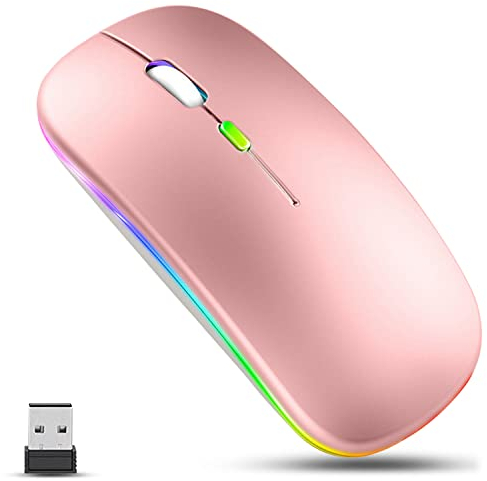 GLOBAL TECH LED Wireless Mouse, Slim Rechargeable Wireless Silent Mouse, 2.4G Portable USB Optical Wireless Cordless Mice with USB Receiver for Laptop, PC, Computer, Mac (Rose Gold)