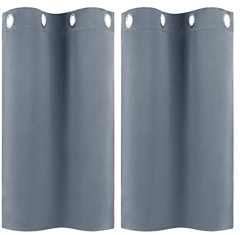 PiccoCasa 2er Set Vorhang Blickdicht Gardinen mit Ösen Verdunkelungsvorhang Kurz Scheibengardine Bistrogardine Modern für Küche Büros Wohnzimmer Schlafzimmer Grau 91H×66B cm