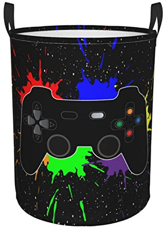 Gbuzozie Game Joystick Round Laundry Hamper Gaming Storage Basket Toys Clothes Organizer Bin For Home Bathroom Bedroom Dorm Nursery, 38l