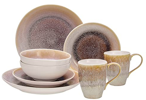 CreaTable, 25864, Serie Caldera Sand, 8-teiliges Geschirrset, Kombiservice aus Steinzeug, spülmaschinen- und mikrowellengeeignet, Qualitätsproduktion