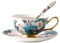 Eplze YBK Tech Ensemble Tasse et Soucoupe de Style Européen en Porcelaine Anglaise pour Petit déjeuner, Maison, Cuisine, Motifs Oiseaux et Fleurs de Camélia (Turquoise)