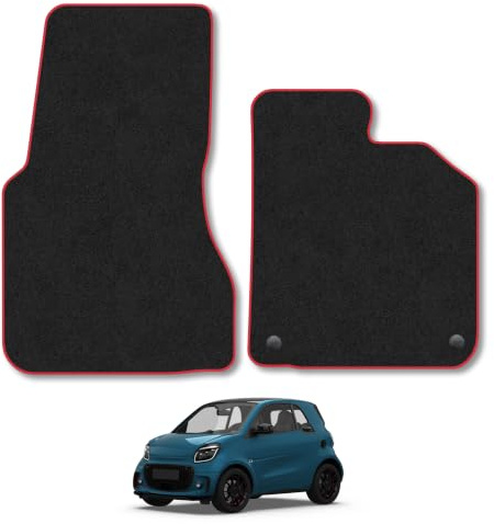 Smart Fortwo (2014-2021) Carpet Car Mats | Red Edge Trim Tailored Fit Floor Mats Full Coverage Protection Accessories Easy Clean Anti Slip Made in the UK