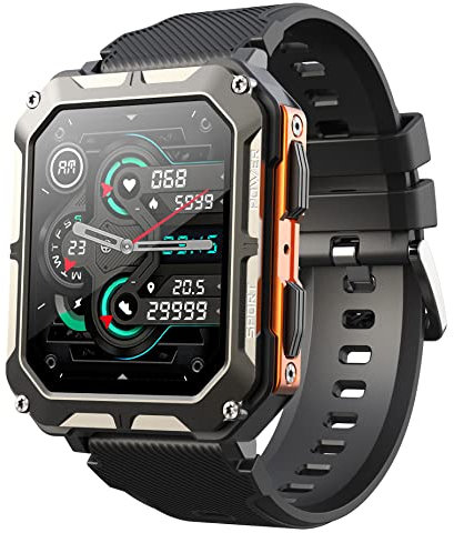 Military Smart Watch for Men Answer/Make Calls Heart Rate Monitor Sleep Tracker 1.83 Touch Screen Mens Smartwatch for Android iOS Phones Tactical Pedometer Fitness Watch