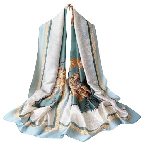 WEIGEER Écharpe en soie Silk Scarf Women Chiffon Shawl Lotus Scarf White Long Foulard en soie femmes châle rose foulard rose foulard tête foulard mince femmes châle plage châle (Bleu/Blanc)