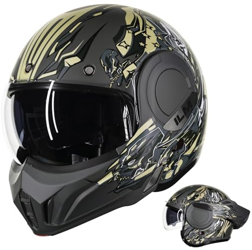 ILM Motorradhelm Klapphelm Modular Damen Herren B707,Armee Grün,S
