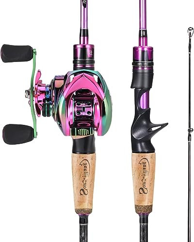 Sougayilang Casting Angelrute und Rollen-Kombi, 1.8m/2.1m MH Angelrute mit Baitcasting Rollen-Kombination, 2-Sektion Baitcaster Combo-2.1A150L