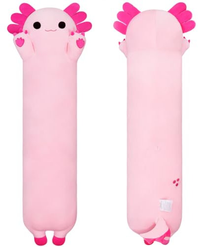 Yeqivo Lange Axolotl Kuscheltier Stofftiere Axolotl Plüsch Kisse Süße Axolotl Plüschtier Schlafkissen Weiche Lange Axolotl Kuschelkissen Geschenk für Kinder Freundin(110CM,Rosa)