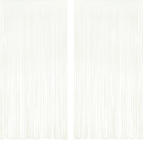 White Party Foil Backdrop - GREATRIL Tinsel Curtain Streamers for Wedding Bridal Shower Anniversary Gala Birthday Party Halloween Christmas Communion Just Married Decorations - 1m X 2.5m - 2 Packs