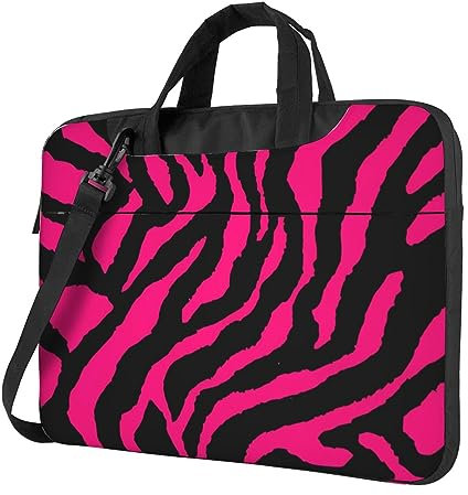 Zebra Tiger Leopard Pink Ultradünne wasserdichte Laptoptasche mit Schultergurt und Griff für tägliche Geschäftsreisen, Schwarz , 13 inch
