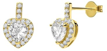 Lucardi - Damen Ohrringe, 925 Silber, Vergoldete Herz mit Zirkonia - Ohrringe - 925 Silber - Gelbgold legiert - Nickelfrei