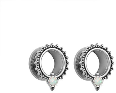 2 Stück 6mm+tunnel, tunnel set silber Rund mit Vintage Blume, 2G Edelstahl Ohrringe für Herren