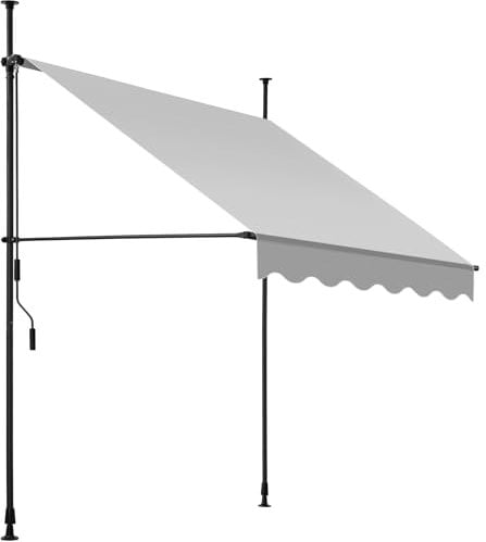 tectake® Toldo Terraza Manual Regulable en Altura con Manivela, Toldo Balcón sin Taladros, Toldo Extensible Terraza, Resistente a Rayos UV, Protección Solar y Repelente al Agua - 150 cm - Gris Claro