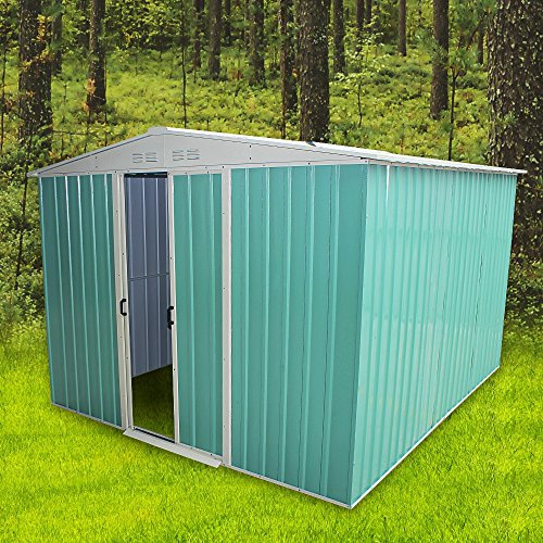 Panana 8 x 6ft Metal Sheds Tool Storage House Metal Garden Apex Roof Storage Box House Doors open on 8FT side (GSGD02GN)