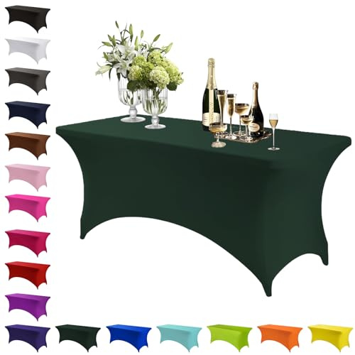 Spandex Stretch Tischdecke Dunkelgrün,6FT Hohem Elastik Waschbare und knitterfreie rechteckige Stretch Tischdecke,Elastische Tischdecken für Geburtstags,Hochzeit,Weihnachten,Bankett Tischdekoration