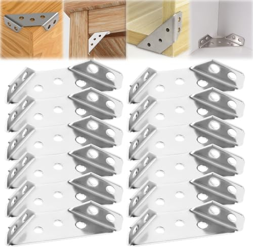 Flintronic 12 Pezzi Staffe Angolari in Acciaio Inossidabile, Connettore per Mobili, Cunei di Fissaggio, Rinforzo Triangolare Squadrette Angolari, per Mobi Sedie Librerie Finestre Porte(Senza Viti)