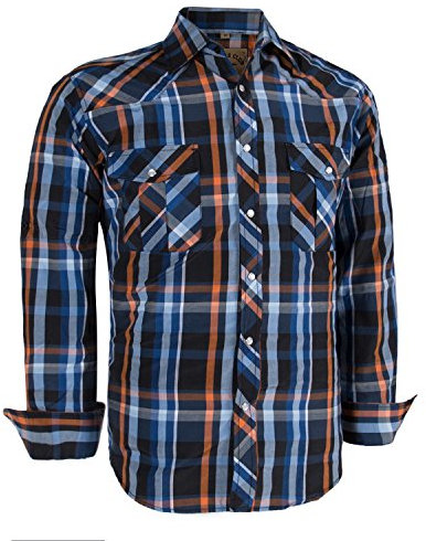 Dctop Chemise Homme Manches Longues Boutons Pression Unis Carreaux Costume Regular Fit Chemise Loisirs Hommes Repassage Facile Chemise Business(Orange Noir #5 M)