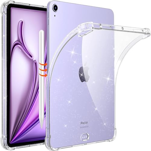 MoKo Hülle für iPad Air 11 (M3 2025 / M2 2024) iPad Air 4 & 5 10,9 Zoll (2020/2022) Hülle, Hülle mit Vier Weich TPU Verstärkten Ecken, Weich TPU Transparente Rückseite, Kratzfest, Klarer Glitzer