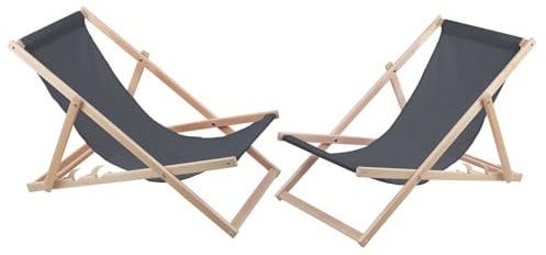 WOODOK 2-er Liegestuhl Set aus Buchenholz Strandstuhl Sonnenliege Gartenliege für Strand, Garten, Balkon und Terrasse Liege Klappbar bis 120kg (Grau)