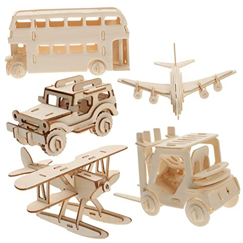 BESTonZON 5pcs Jungen Und Mädchen 3D Holz Puzzles Modell Kit Pädagogisches Puzzle Sets Für Kinder Im Vorschulalter