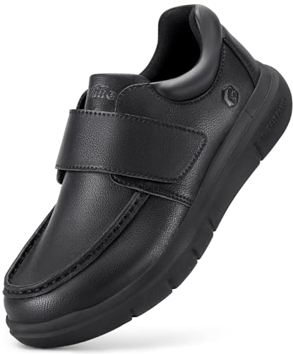 FitVille Chaussure Diabetique Homme Extra Large Mocassins en Cuir Pieds Large Casual Chaussures de Marche Homme Scratch pour Pieds Enflés au Travail Noir 47 EU Large