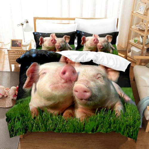 ZZTBQ Schweinchen Drucken Bettwäsche-Set 200x200 Teenager Bettwäsche Bettbezug und Kissenbezug-Set süßes Schwein Thema Bettwäsche Erwachsene Jungen und Mädchen