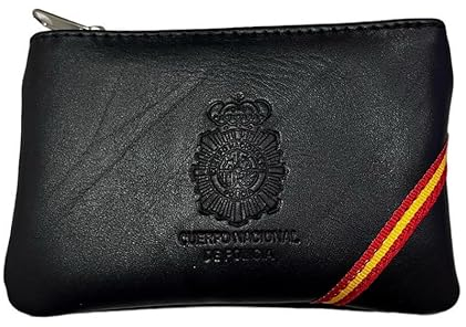 ECOMMUR Monedero POLICÍA Nacional | Monedero de Piel Negra y Bandera de España - Suave con Monedero, Tarjetero y Billetera.